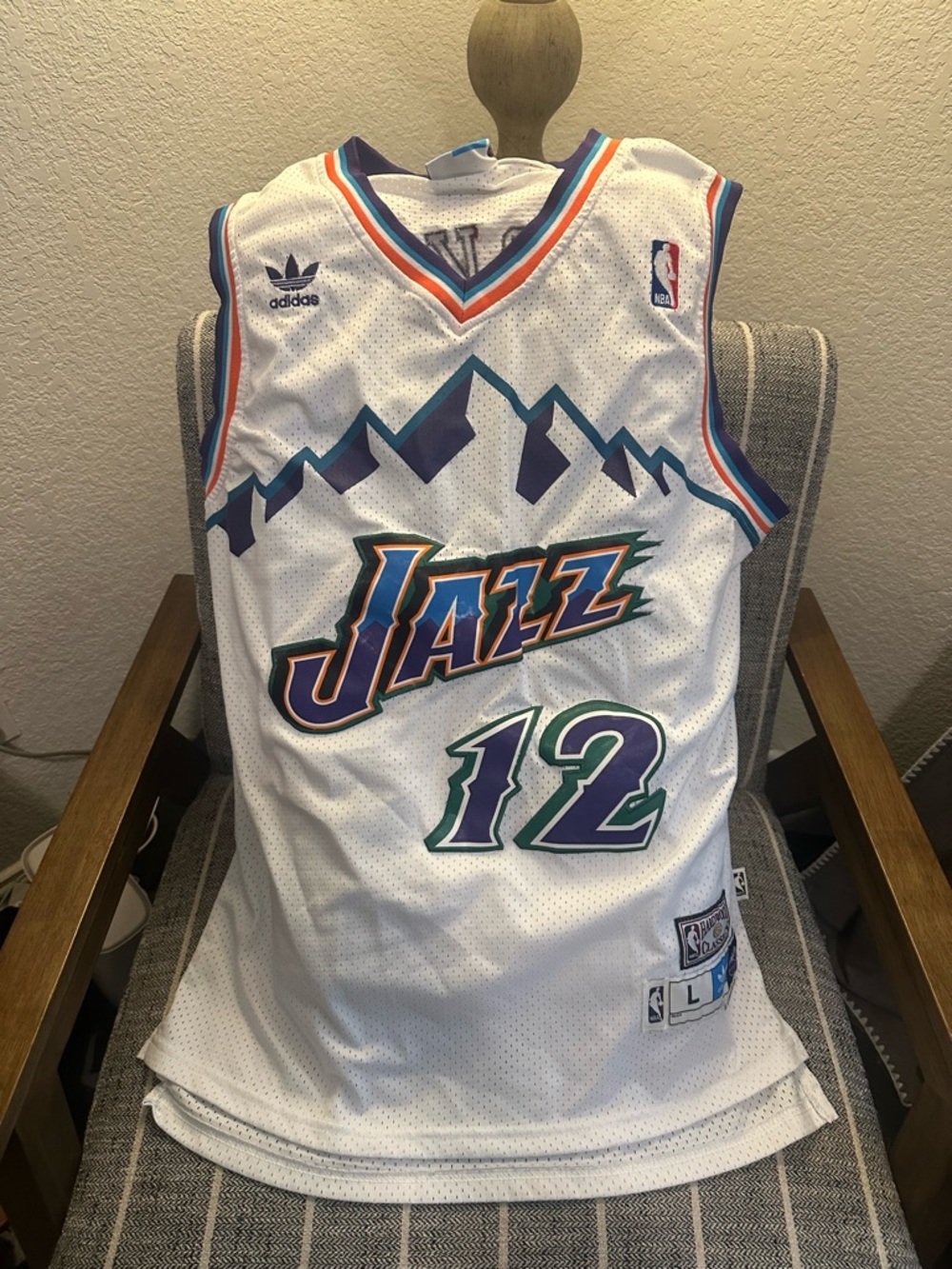 Adidas White Utah Jazz Mountain Stripe Basketball Hardwood Classics Jersey